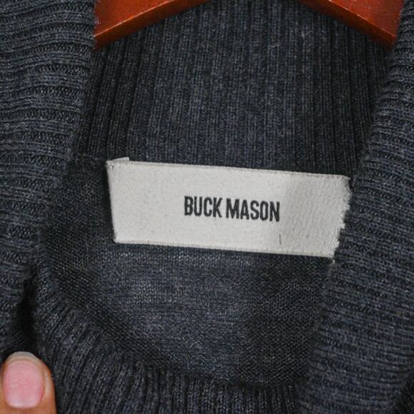 Buck Mason Gray 100% Cashmere ribbed knit Turtleneck Sweater size Medium - Picture 3 of 10